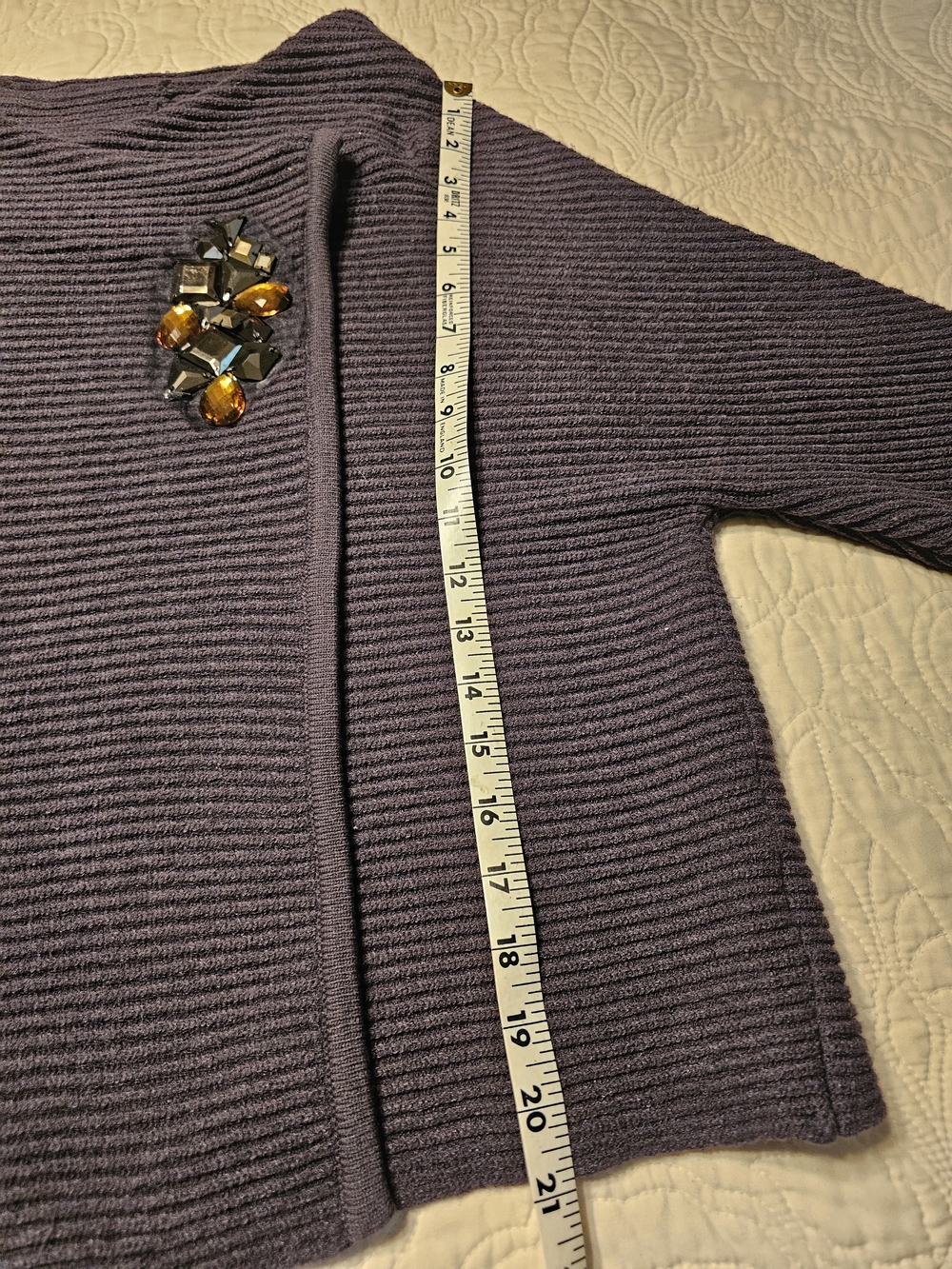 Jones New York Chocolate Ribbed Open-Front Cape with Jewel Accent.
